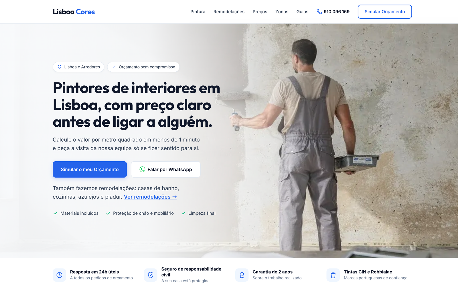 Real screenshot of the Lisboa Cores website homepage, a project built by Web Arts