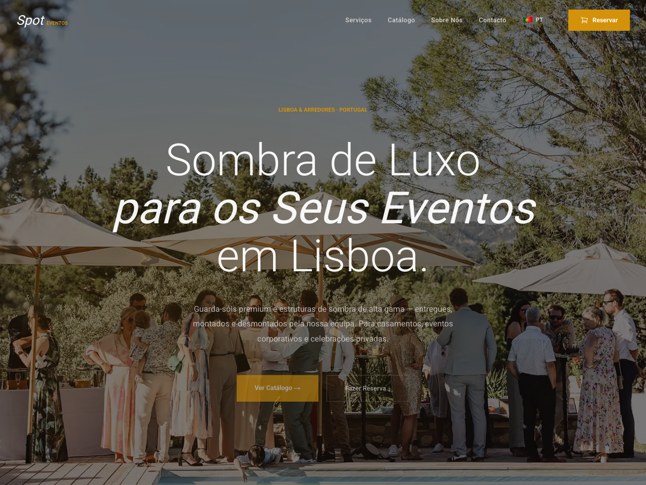 Captura de ecrã real da homepage do site da Spot Eventos, projeto desenvolvido pela Web Arts